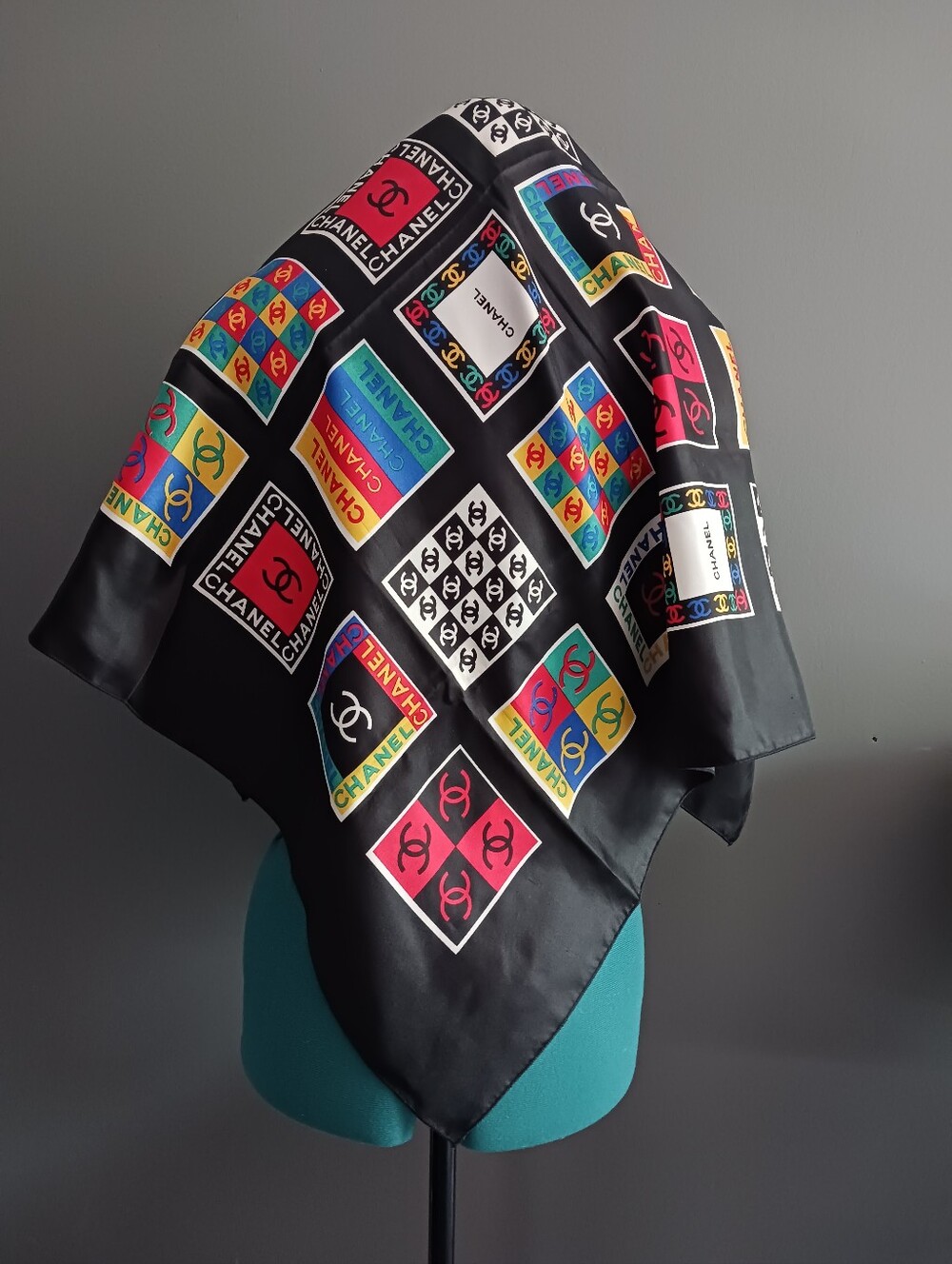 Vintage Chanel Logo Silk Scarf 35" - Picture 4 of 7